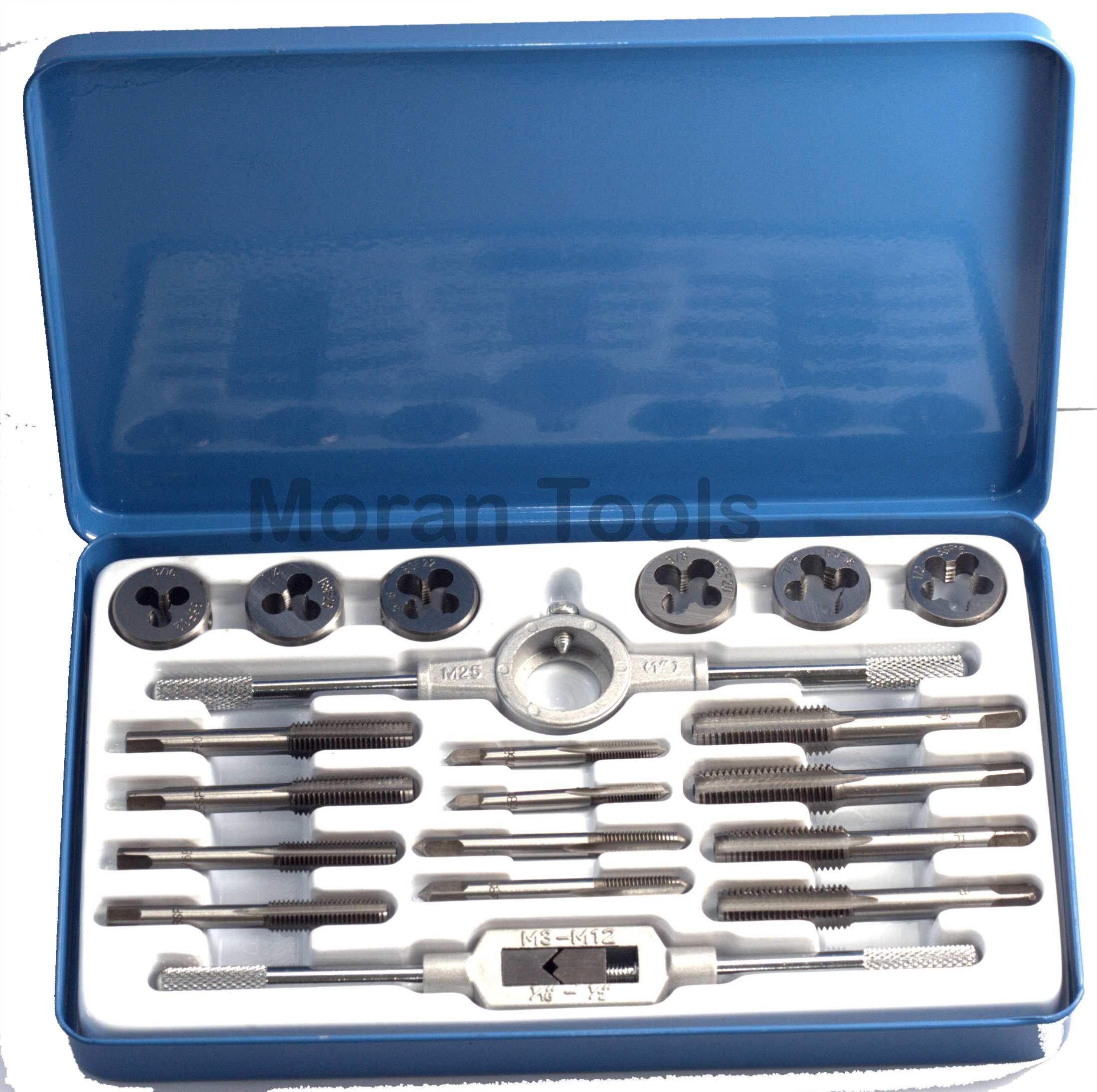 GOOD QUALITY 20pc BSF ALLOY STEEL TAP AND DIE SET IN METAL CASE 3/16" - 1/2"