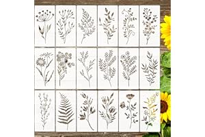 QSZKEER 18Pcs Wildflower Stencils Flower Leaf Painting Stencils Reusable Wild Flower Stencil Plastic Art Drawing Templates DIY Crafts Plant Stencil for Painting on Wood Wall Door Canvas Home Decor