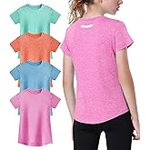 EXARUS 4 Pack Girls Athletic Shirts Quick Dry Shirts Short Sleeve T Shirts Tee Workout Activewear Tops for Tween