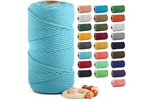 Macrame Cotton Cord 5mm x 109 Yards, ZUEXT 100% Natural Handmade Colorful 4 Strands Twisted Braided Cotton Rope for Wall Hanging Plant Hangers Gift Wrapping Tapestry DIY Crafts(5mmx100m, Light Blue)