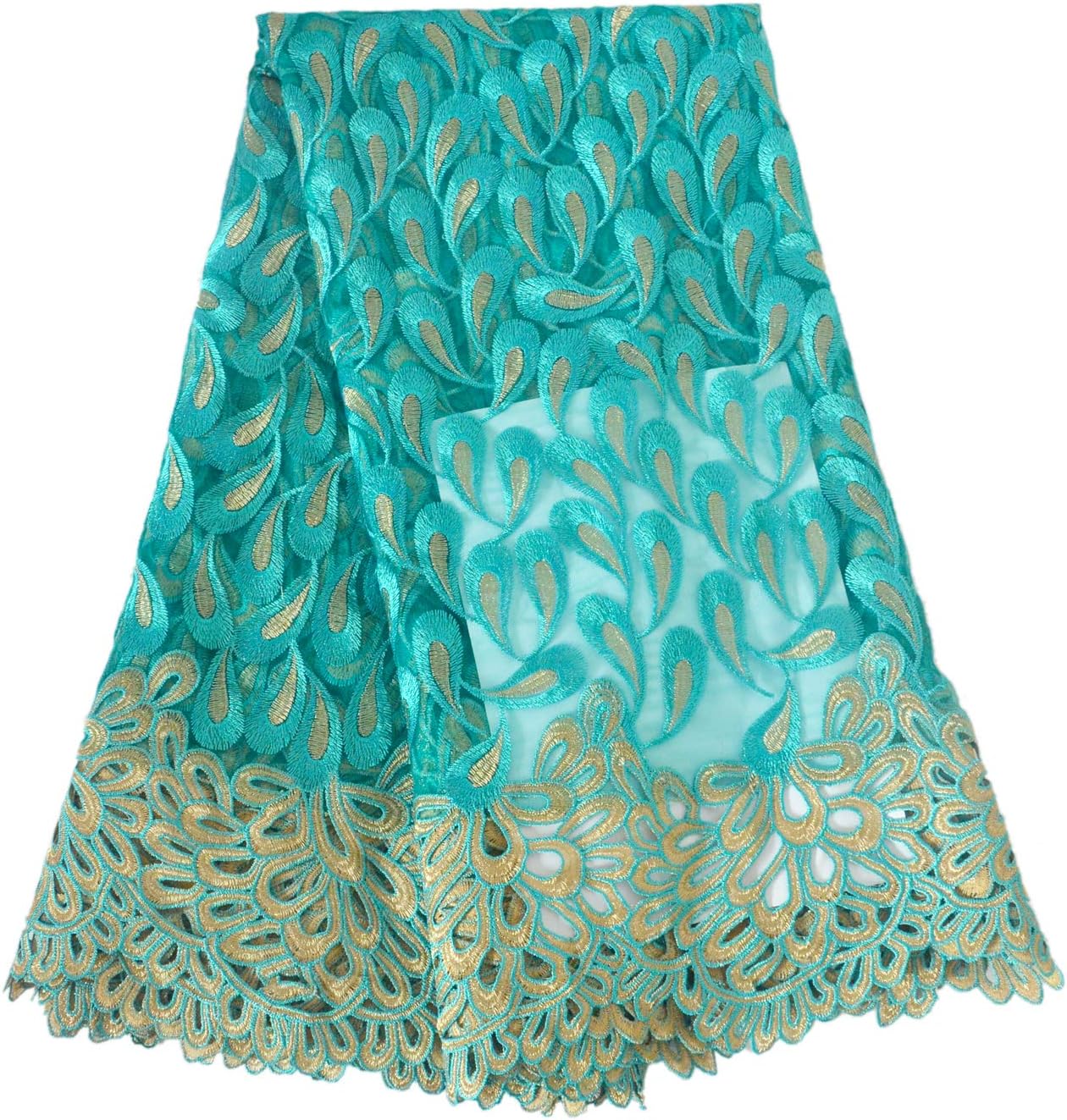 African Lace Fabrics 5 Yards Nigerian French Lace Fabric With Fashion Embroidered flower For Wedding Party Dresses (Green)