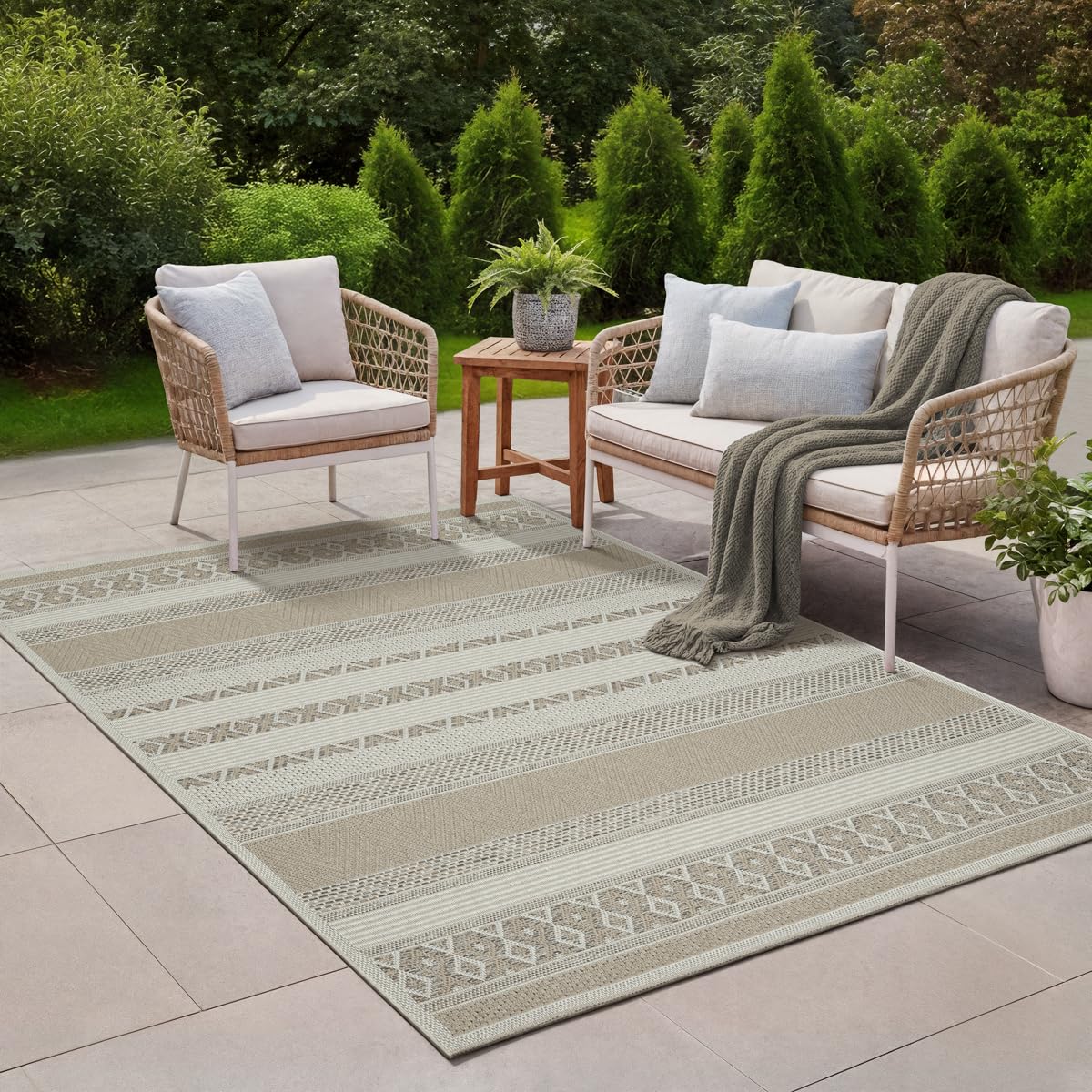 the carpet Calgary - Robust, weatherproof & UV resistant outdoor carpet for balcony, terrace, conservatory, kitchen or dining room - Beige - 67 x 180 cm