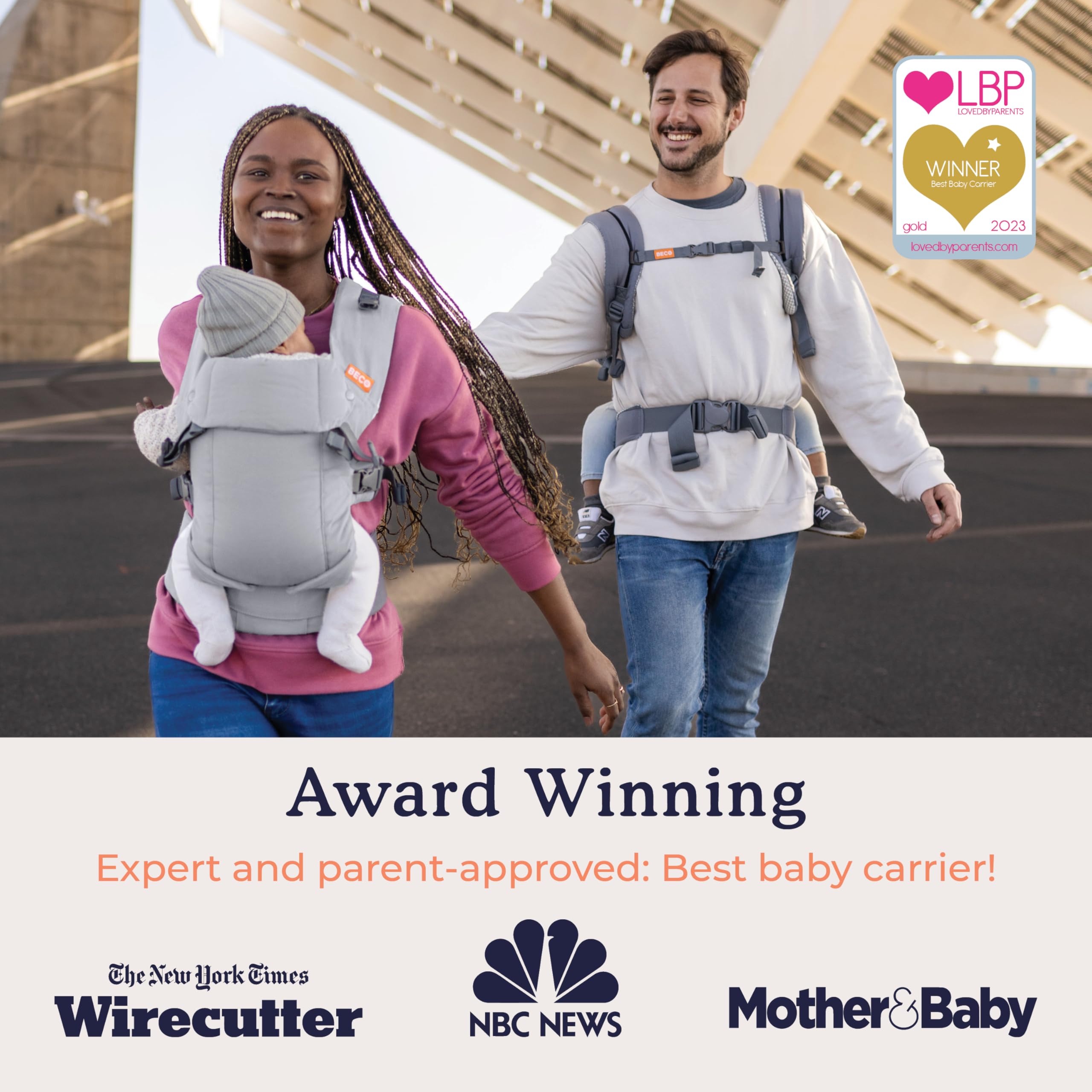 Beco Gemini Baby Carriers from Newborn to Toddler - Certified Ergonomic Newborn Baby Carrier for Infants and Children of 7-35 lbs - M Shape, Adjustable Seat, 100% Cotton (Grey)