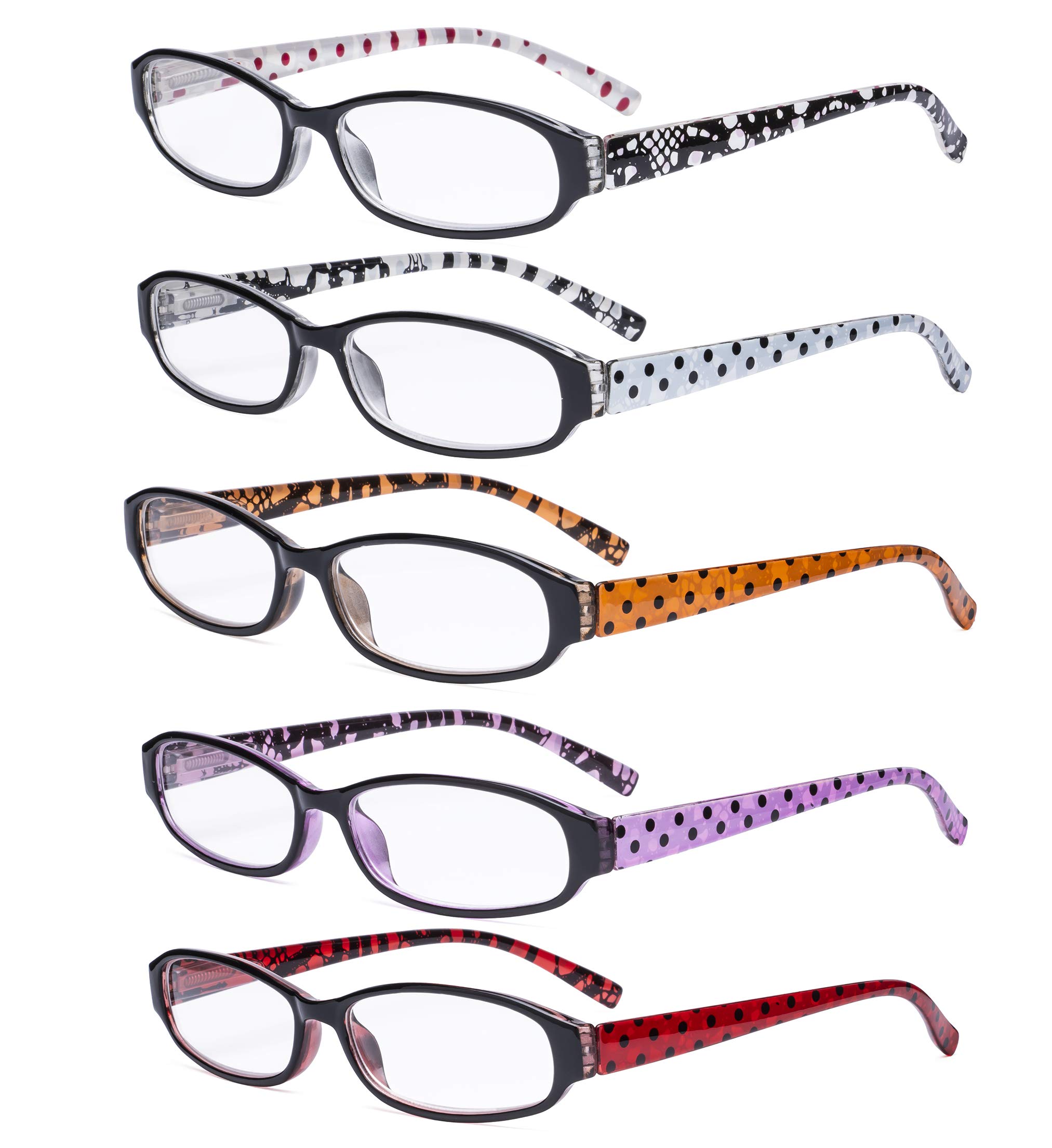 Eyekeeper 5 Pack Reading Glasses with Small Lens for Women - Cute Ladies Readers with Polka Dots Arms +3.50