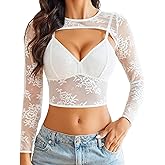 Avidlove Lace Cami Top with Shrug Long Sleeve Going Out Crop Tops Mesh See Through Camisole 2 Piece Clubwear
