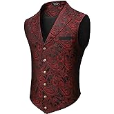 COOFANDY Mens Suit Vest Paisley Floral Victorian Vests Gothic Steampunk Formal Waistcoat Tuxedo Vests with Notched Lapels