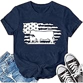 LBP Cow Shirt for Women USA American Flag Cow T-Shirt Cowgirl Cute Cattle Tees Farm Life Animal Tops