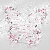 Pink Butterfly Acrylic, Inspirational Thank You Gift for Women, Pink Font and Floral Pattern, Office Decor for Coworkers, Teachers, Nurses, 4.7x3.2 Inch