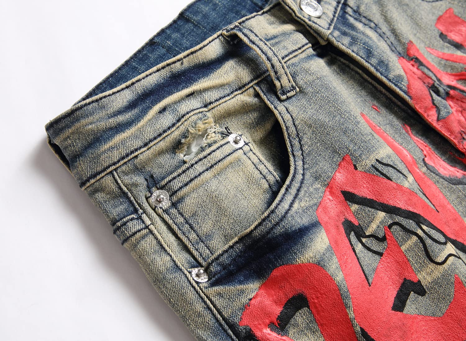 Baylvn Men's Designer Straight Slim Fit Patchwork Jeans Comfort Skinny Biker Denim Pants