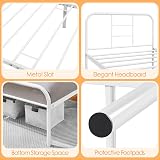 Yaheetech 3ft Single Bed Frame Metal Slatted Bed with Headboard White view 8
