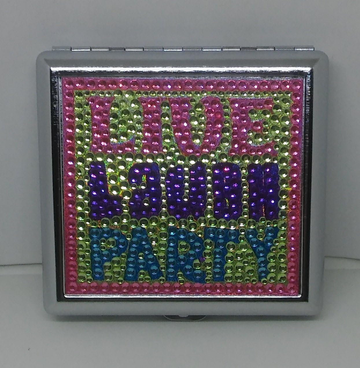 Ninc Live, Laugh, Party Beaded Double Sided Metal King Size Cigarette Case
