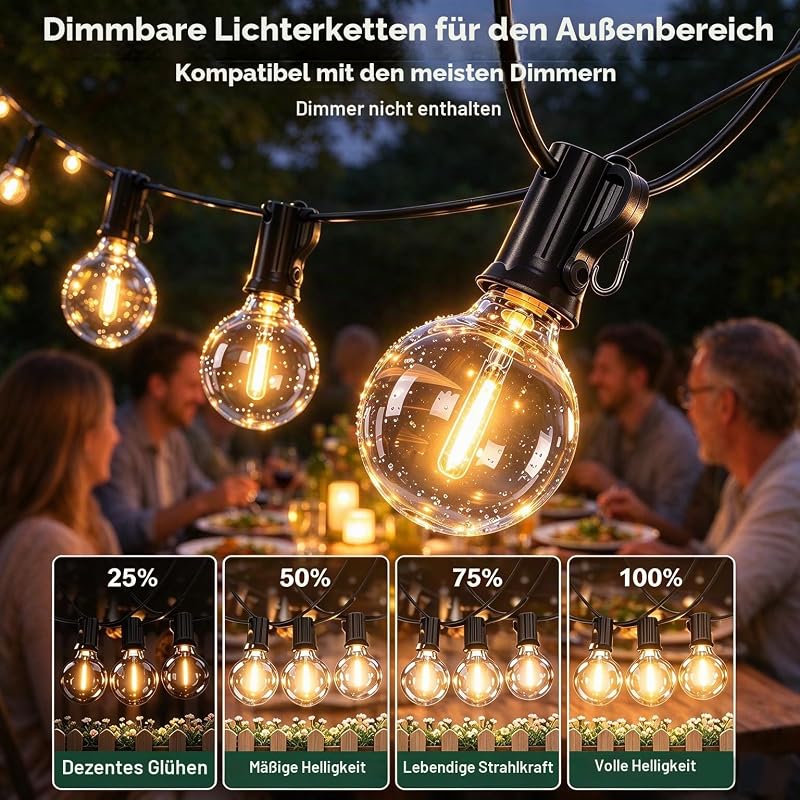 Lichterkette Led Außen Outdoor Strom: 13M Aussen Beleuchtung G40 Plastik Birnen Glühbirnen Balkon Pavillon Lichterketten Wetterfest Gartenbeleuchtung für Garden, Patio, Weddings, Parties — Foto 4 von 8