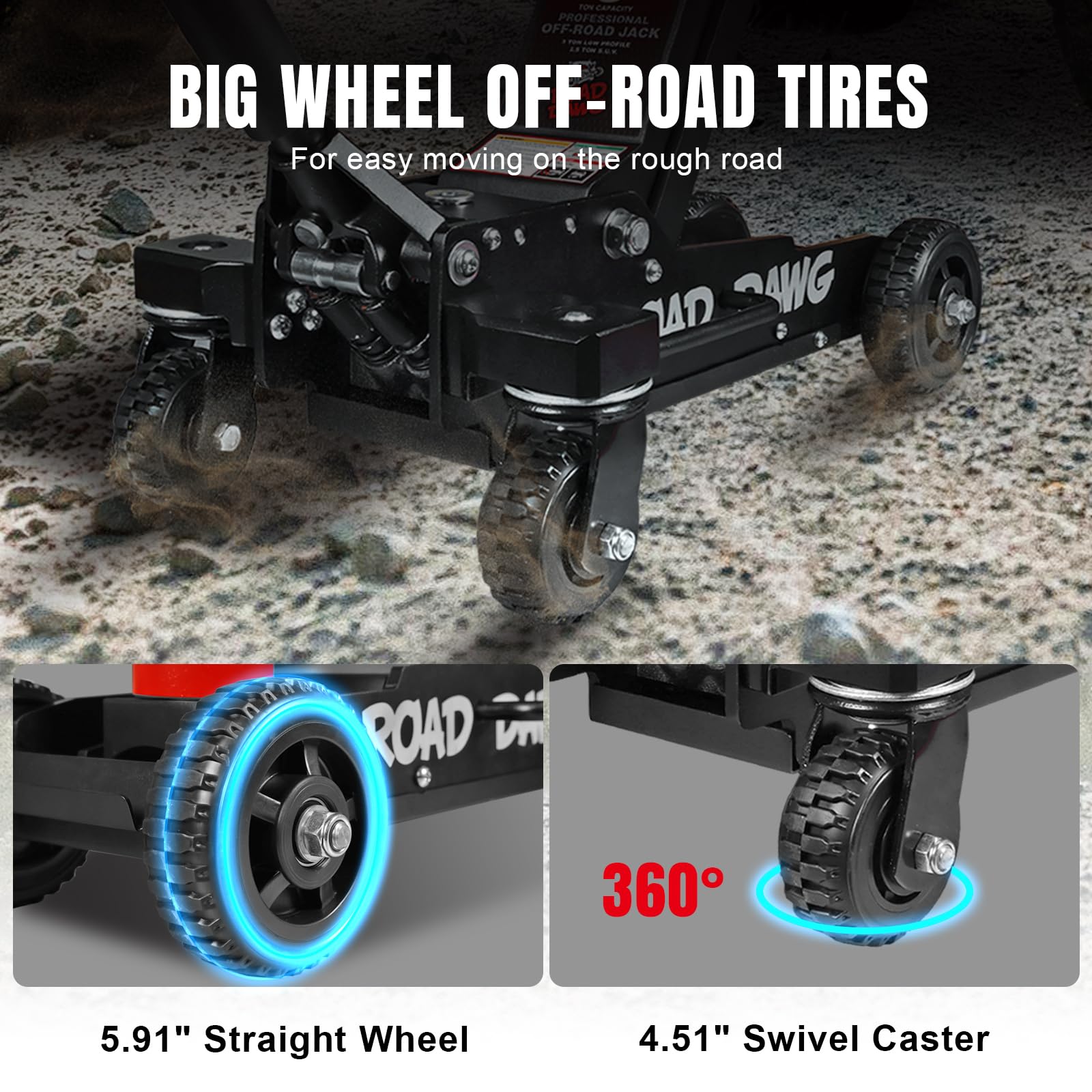 ROAD DAWG 3 Ton Big Wheel Off-Road Jack, Professional Aluminum and Steel Racing Floor Jack with Dual Pistons Quick Lift Pump, Lift for Trucks, SUVs, ATVs Off road Vehicles,6000lb Capacity, AT830006XDL
