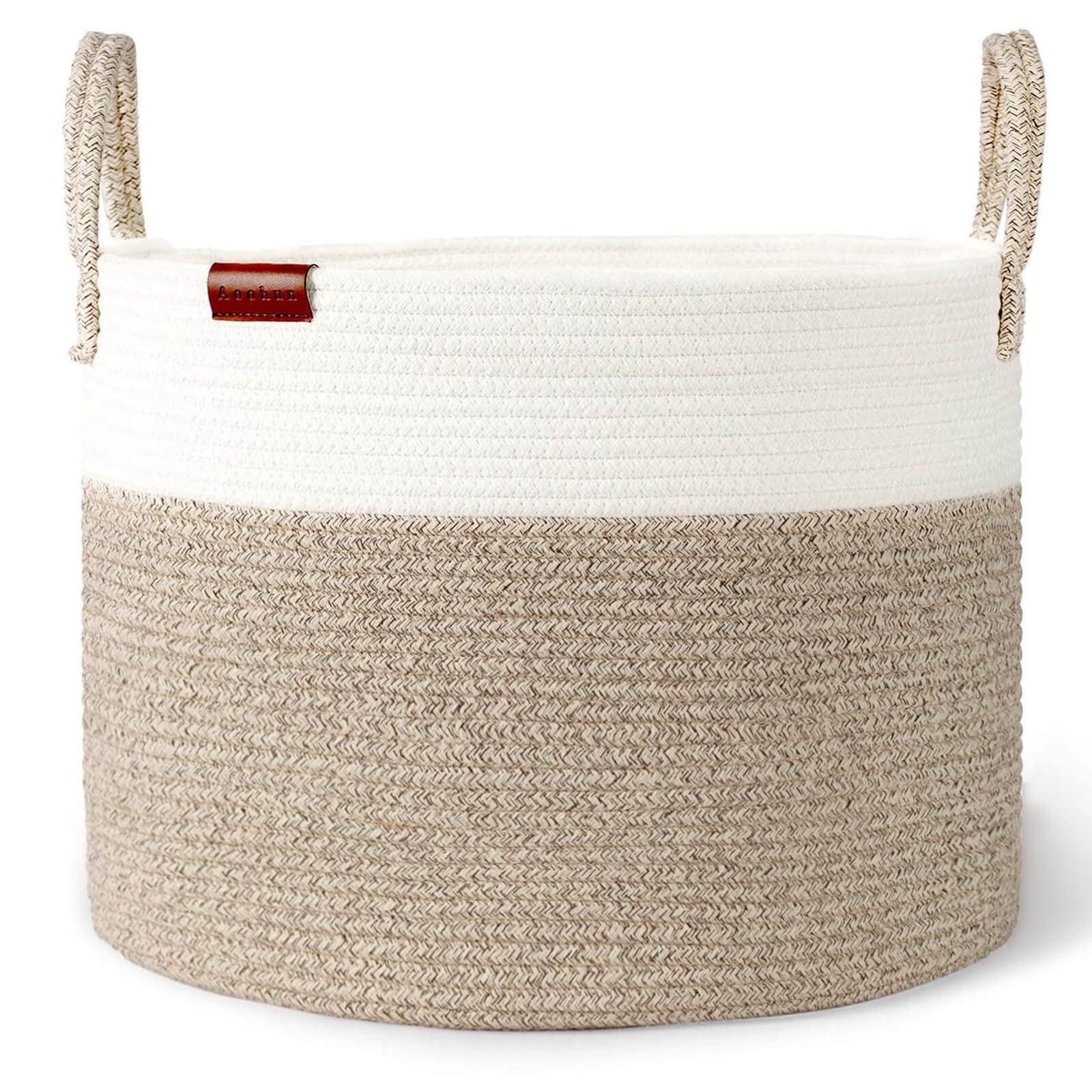 Aoohun Cotton Rope Laundry Basket, Woven Storage Baskets Collapsible Toy Hamper Storage Organiser Desert Large 42 x 38 cm