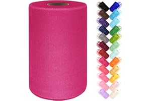 ABLEME DECO Fuchsia Tulle Fabric Rolls 6 Inch by 100 Yards (300 ft) Tulle Ribbon Netting Spool for Tutu Skirt Wedding Baby Shower Birthday Party Decorations Gift Wrapping DIY Crafts, 28 Colors (Fuchsia)