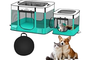 Gpaentsn Portable Cat Pet Playpen, Foldable Cat & Small Dog Indoor/Outdoor Tent with Waterproof Base, Lockable Zippers, 600D Oxford 12-Rods 32"x24"x22" for Kitten Puppy