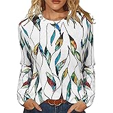 JomeDesign Womens Tops Long Sleeve Shirts Round Neck Loose Casual Blouses Floral Print Tshirts