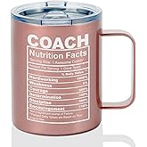 Onebttl Coach Gifts, Funny Gift Idea for Appreciation, Christmas, Birthday, 12oz Stainless Steel Insulated Travel Coffee Mug - Coach Nutriton Facts RoseGold