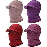 Tivi Tovo 4 Pcs Women Knitted Beanie Hats 4 in 1 Winter All-in-one Hat with Brim Warm Lined Mask Scarf Thermal Caps Soft Windproof Face Ear Protection Balaclavas for Cold Weather Run Ski Cycle Sports