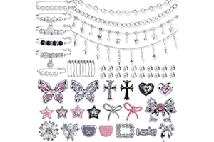 Horsdo 62pcs Silver Set Sock Charm Set, Safety Pin Brooch, Rhinestone, Pearl, Button Charms for Socks, Shoes, Clothing Accessories