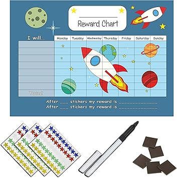 photo Daily Smiley Face Behavior Chart star reward chart for kids encourage good behaviour daily routine chores magnetic space themed