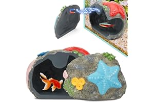 ESDALLINA Upgraded Magnetic Detachable Aquarium Hideaway Coral Rock Cave to Check Your Aquatic Pets to Breed, Play and Rest Safe and Non-Toxic Resin Fish Tank Viewing Hideout Ornaments