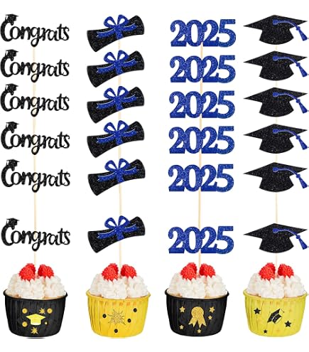 ZXvZYT 2025 Graduation Cupcake Toppers - 100 Pcs Mini Grad Cap Toothpick Flags, Green - View #5
