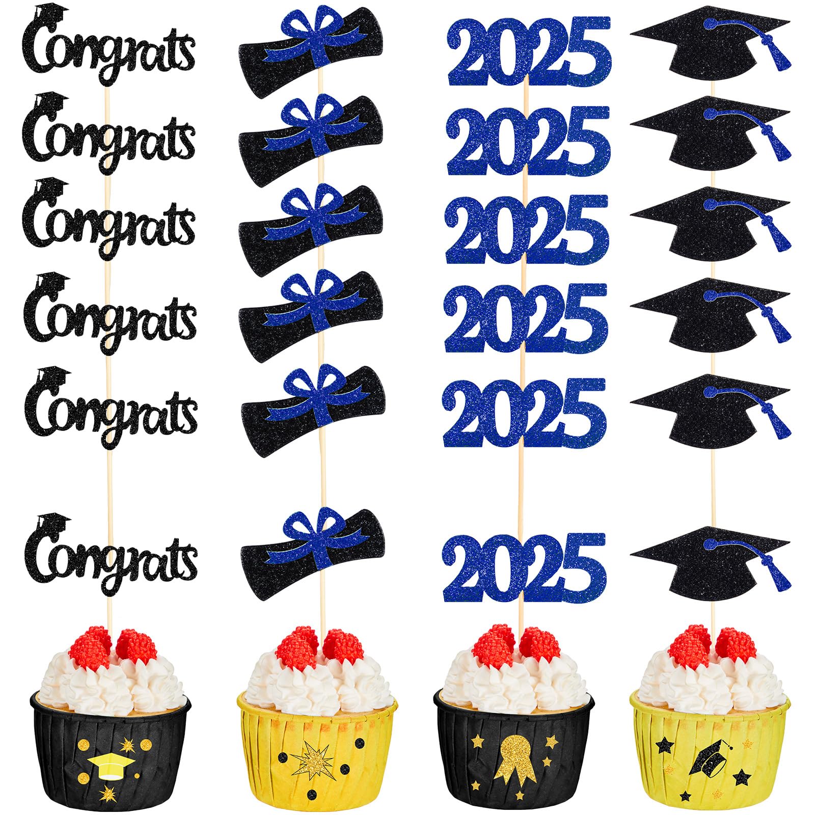 Chinco 100 Pack 2025 Graduation Cupcake Toppers Grad Cap Food Appetizer chinco-100-pack-2025-graduation-cupcake-toppers-grad-cap-food-appetizer