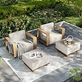HERA'S HOUSE 4-Piece Patio Furniture Set with 10" Thick Cushions, Beige | Outdoor Wicker Conversation Sets, Yellow Rattan Sof