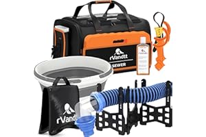 rVandtt RV Sewer Accessories Kit - 15ft Sewer Hose w/4in1 Adapter, Stand, Collapsible Bucket, Nitrile Gloves, Hand Cleaner, Wrenches, Kneeling Pad, Hose Weight, and Custom Bag