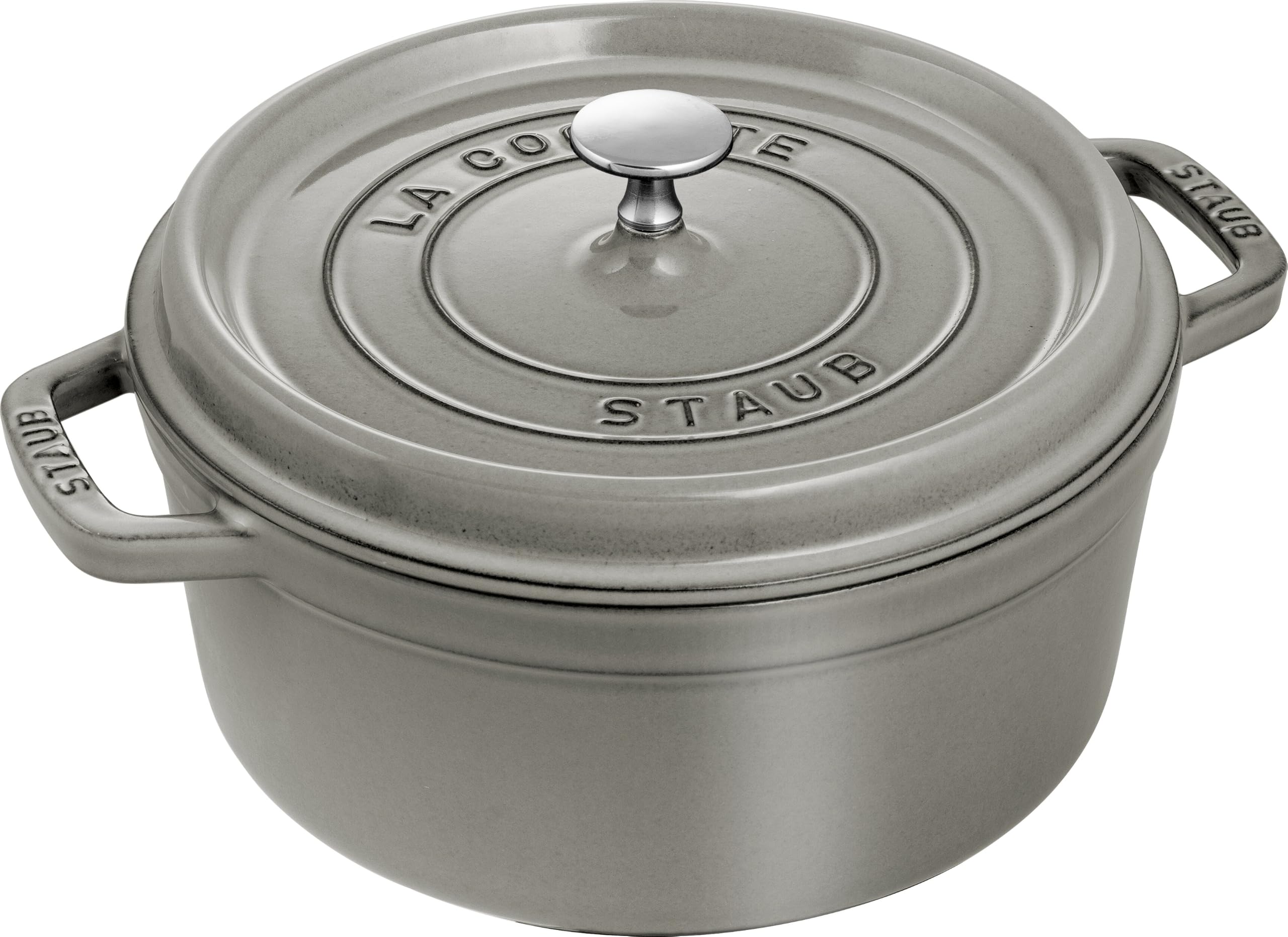 STAUB Cocotte, Gusseisen Bräter mit Deckel, 24 cm, 3,8 L, Rund, Alle Herdarten inkl Induktion, Made in France, Graphit-Grau