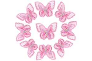VSHINIC 9PCS Colourful Butterfly Lace Trim, Double Layers Organza Butterfly Lace Fabric Embroidery Sewing DIY for Clothes/Hair/Hat/Bag Decoration Pink