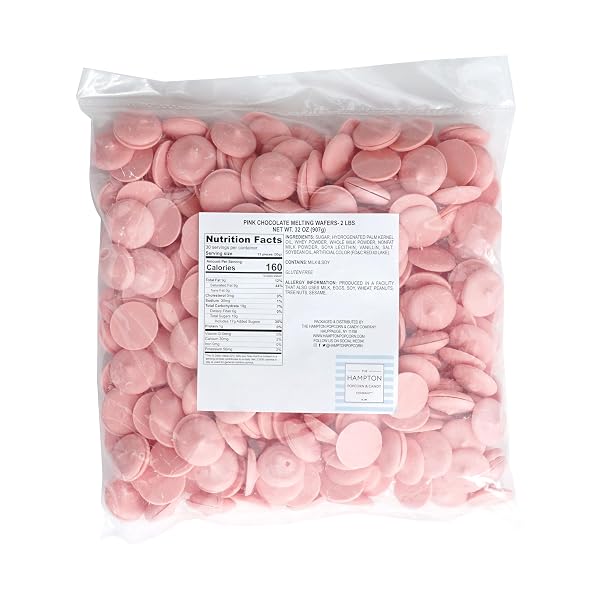 PINK CHOCOLATE MELTING WAFERS, 2LB BULK BAG, PINK CHOCOLATE, PINK CANDY, MELTING CHOCOLATE CANDY DISCS FOR BAKING, DIPPING, DECORATING, BULK CHOCOLATE BAG – THE HAMPTON POPCORN & CANDY COMPANY