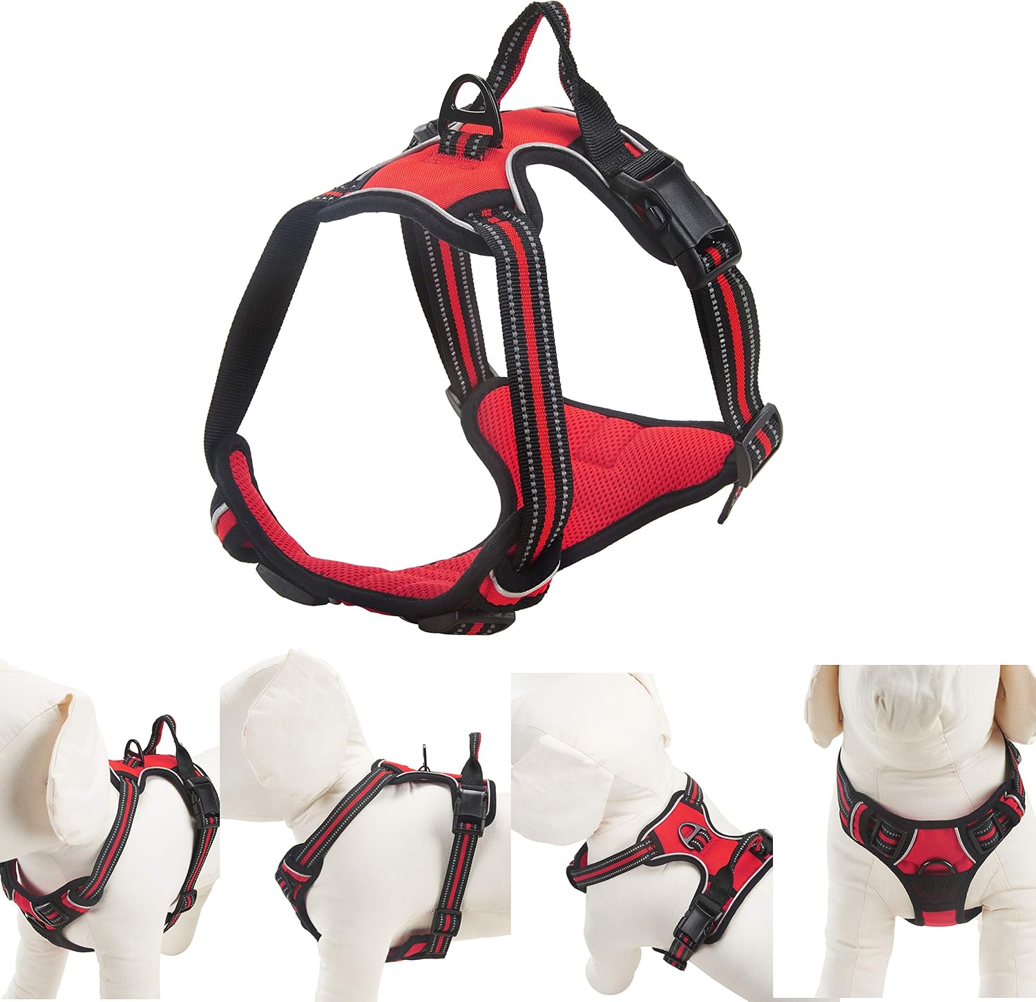 Louvra Dog Harness Large No Pull Reflective Soft Padded Pet Harness Dog with Handle Heavy Duty Anti Pull Front and Back D-Rings Non Pull Harness for Training Walking(L,Red) - Image 4