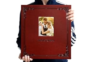 Zoview Art Photo Album Can Hold 3X5 4X6 5X7 6X8 8X10 Photos, Self Adhesive Magnetic DIY Scrapbook Albums (Wine Red, Large)