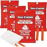 SecuCaptain Emergency Fire Blanket for Home - 60"x60" X-Large 4 Pack Flame Retardant Blankets with Fireproof Tabs for House Camping Kitchen Fire Protection Survival Safety
