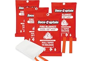 SecuCaptain Emergency Fire Blanket for Home - 60"x60" X-Large 4 Pack Flame Retardant Blankets with Fireproof Tabs for House Camping Kitchen Fire Protection Survival Safety