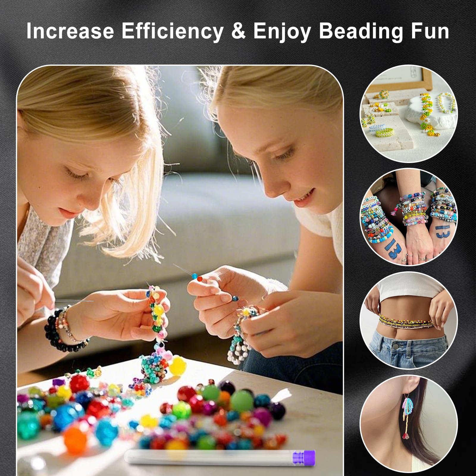 18 Pcs collapsible Big Eye Seed Beads Needles Set with Bottle