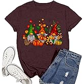 Ascrazy Thanksgiving Shirts for Women Thanksgiving Gnomes T-Shirt Gnomie Thankful Tee Top