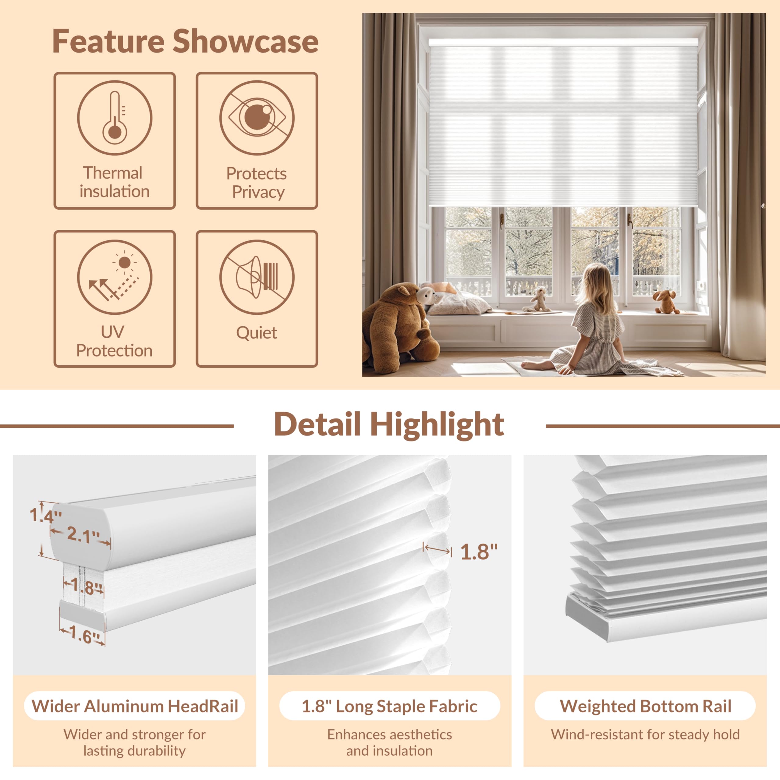 Boolegon Light Filtering Cellular Shades Cordless
