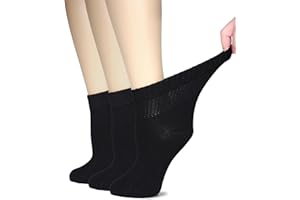 HUGH UGOLI Women's Bamboo Diabetic Ankle Socks, Super Soft Seamless Toe Non Binding, Wide, Loose Fit & Stretchy, 3 Pairs