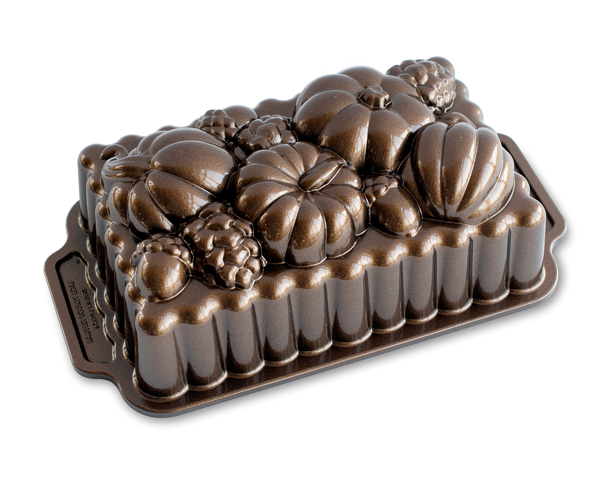 Nordic Ware Harvest Bounty Loaf Cake Tin, Cast Aluminium Baking Tin with Pumpkin Pattern, Loaf Tin Colour: Bronze