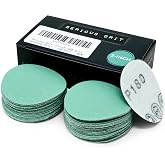 Serious Grit - 2-Inch P180 Grit Hook &amp; Loop Sanding Discs - 50 Pack | For Woodturning, Drill Sanders, &amp; More - No-Hole Heavy-Duty Hook &amp; Loop Wet/Dry Film Sandpaper for Wood, Auto Body &amp; Metal