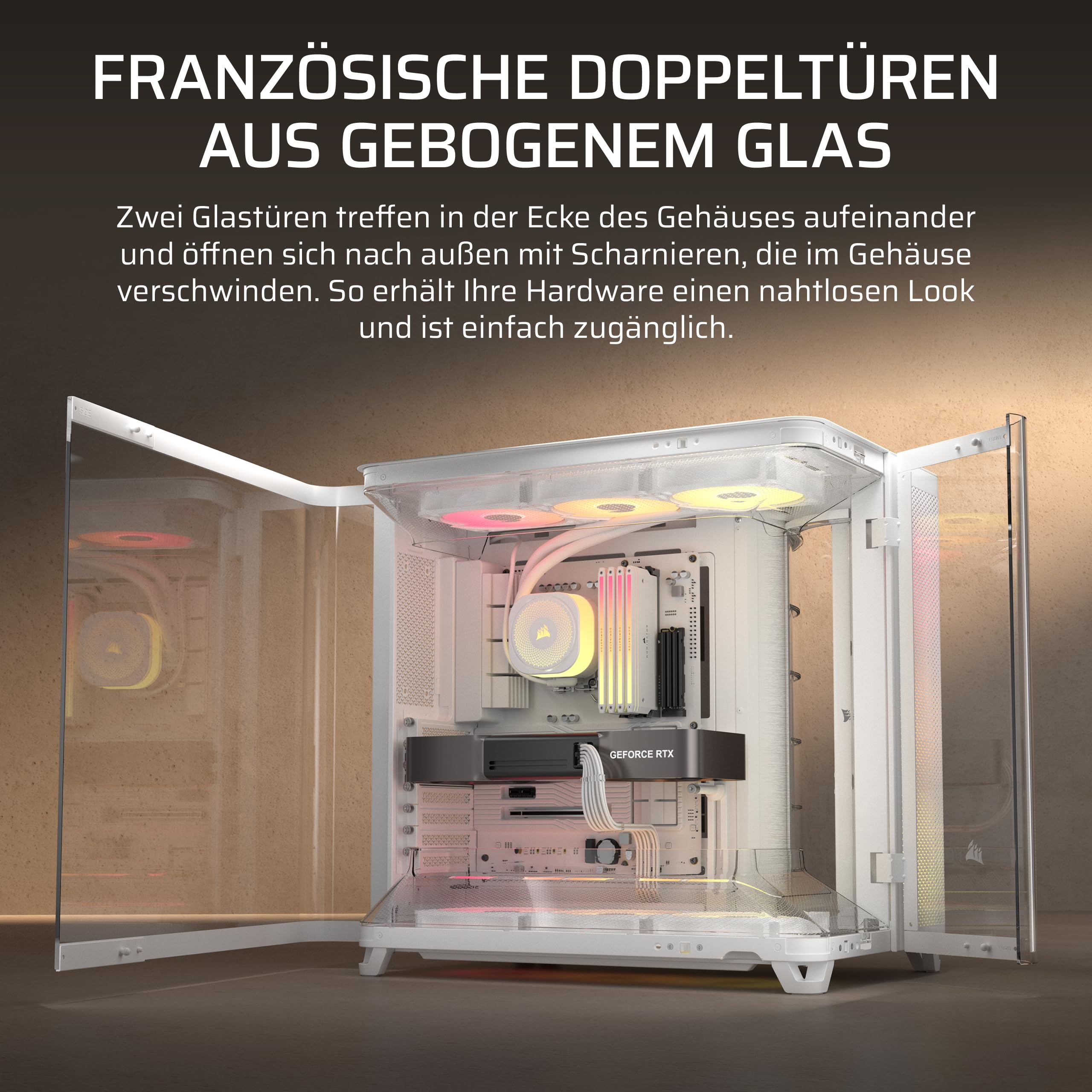 CORSAIR AIR 5400 RS-R ARGB Dreifach-Kammer-Mid-Tower PC-Gehäuse – 3X Vorinstallierte Reverse-Rotor RS120-R ARGB-Lüfter, Luftkanäle für Starke Kühlung, Reverse Motherboard-Unterstützung – Weiß 7