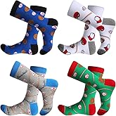 SATINIOR 4 Pairs Funny Baseball Socks Men Novelty Crew Season Socks Baseball Lovers Gifts for Fans Team Players Coaches Favors