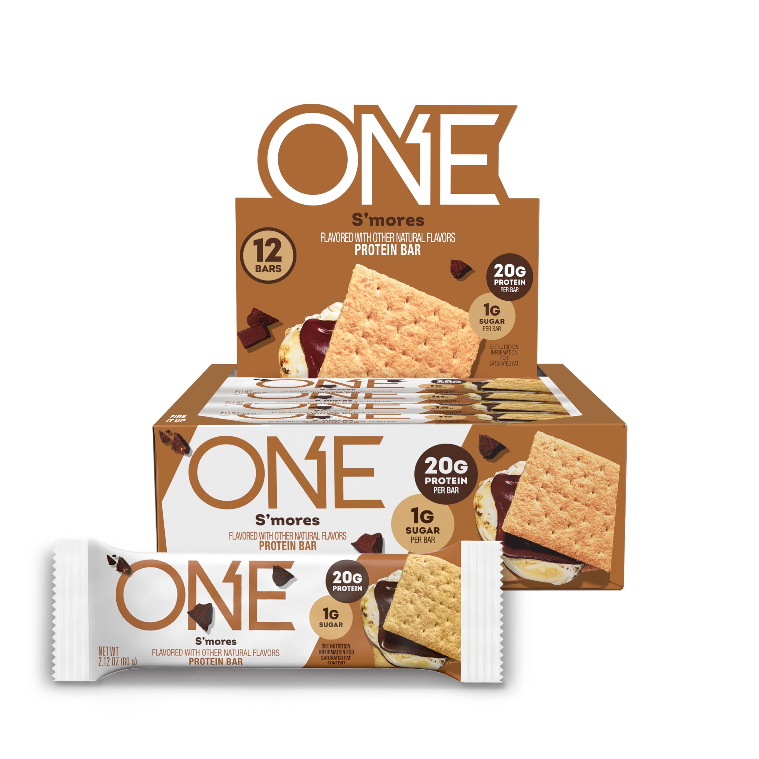 Photo 1 of ONE Gluten Free Protein Bars, Smores, New and Improved Recipe, with 20g Protein and only 1g Sugar, Guilt-Free Snacking for High Protein Diets, 2.12 oz , 12 Count (Pack of 1)