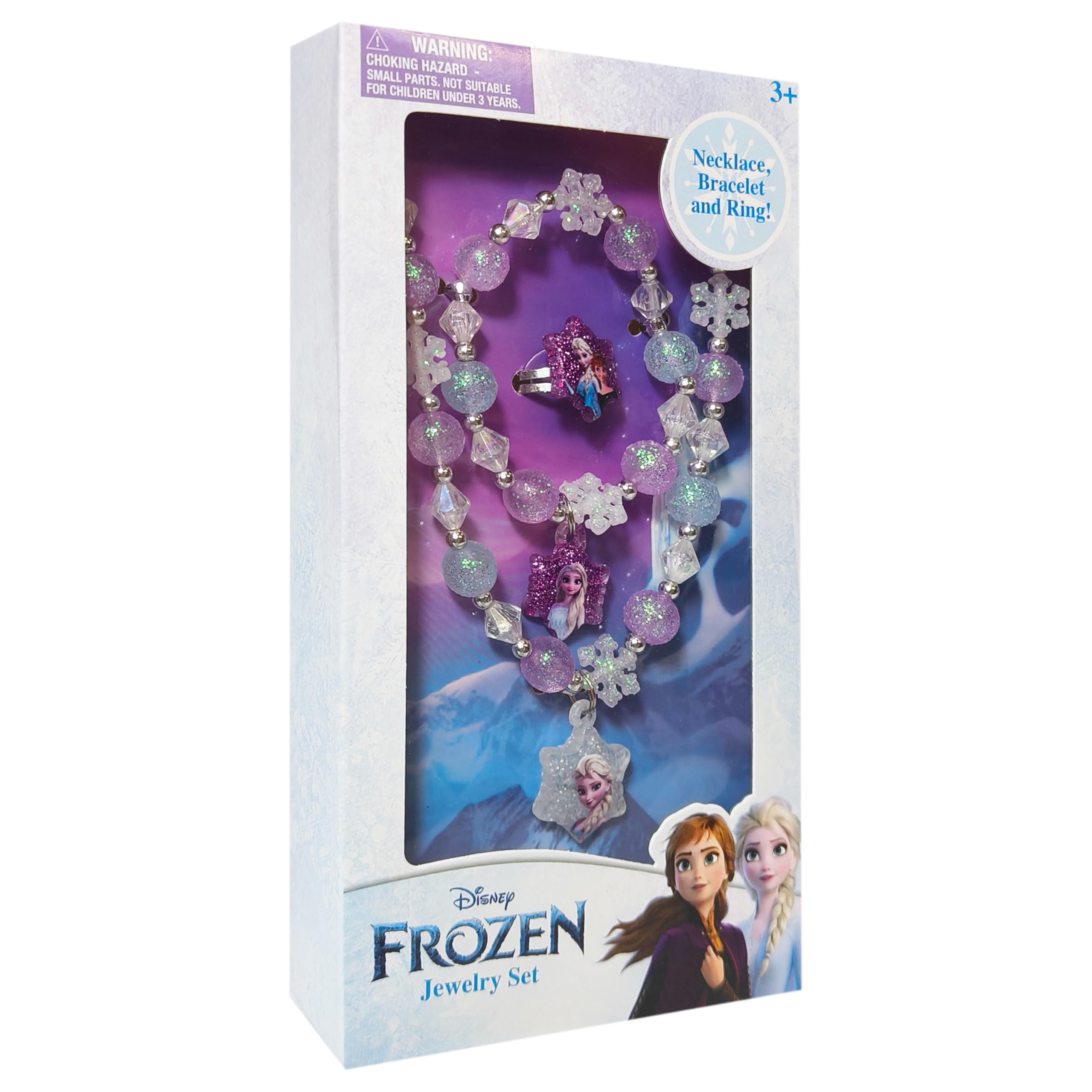 LUV HER Frozen Girls Jewelry Set Dress Up 3 Piece Toy Jewelry Box Set With Bead Necklace, Bracelet And Ring Play Accessories Ages 3