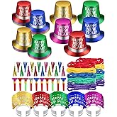 Maysing 75 Pcs New Year Eve Party Supplies 2026 Midnight Party Decorations Includes Top Hats, Headband Tiara, Colorful Leis, Squawkers, Blowouts for Eve Supplies