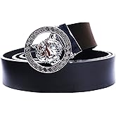 Old John leather Men's Luxury Gold/Silver Tiger Buckle 35-mm Original Cowhide Leather Belt