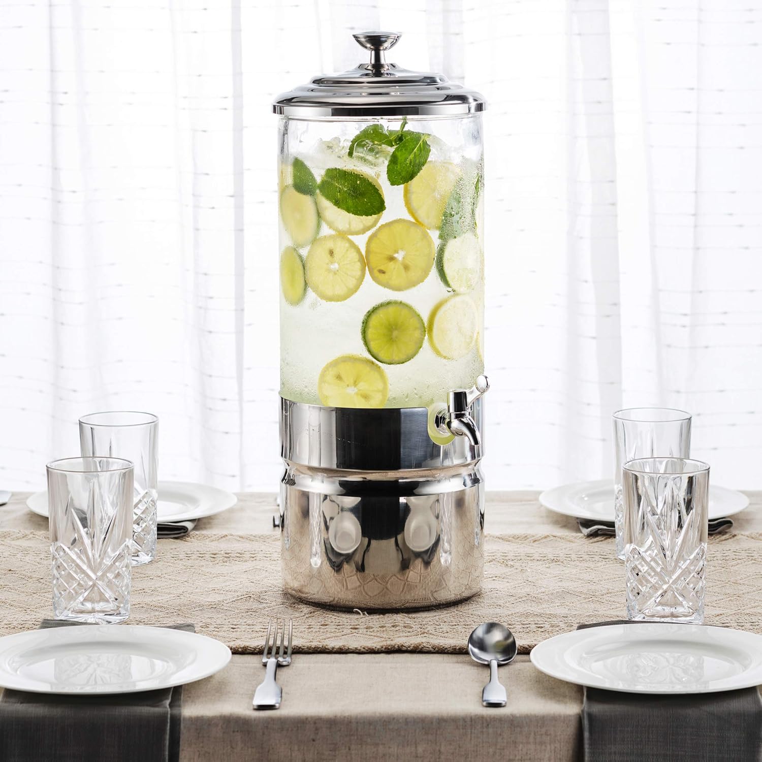  | Godinger Beverage Dispenser, Cold Drink Dispenser, Iced Beverage Server, Stainless Steel and Glass - 2 Gallons: Iced Beverage Dispensers